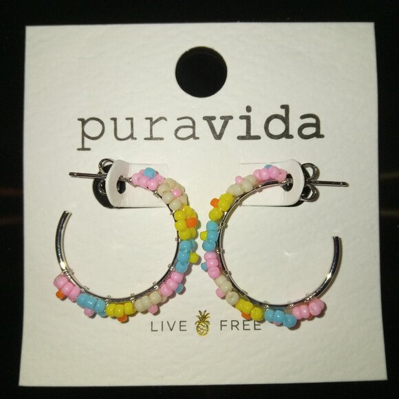 PURA VIDA Daisy Seed Bead Multicolored Hoop Earrings - Picture 1 of 4
